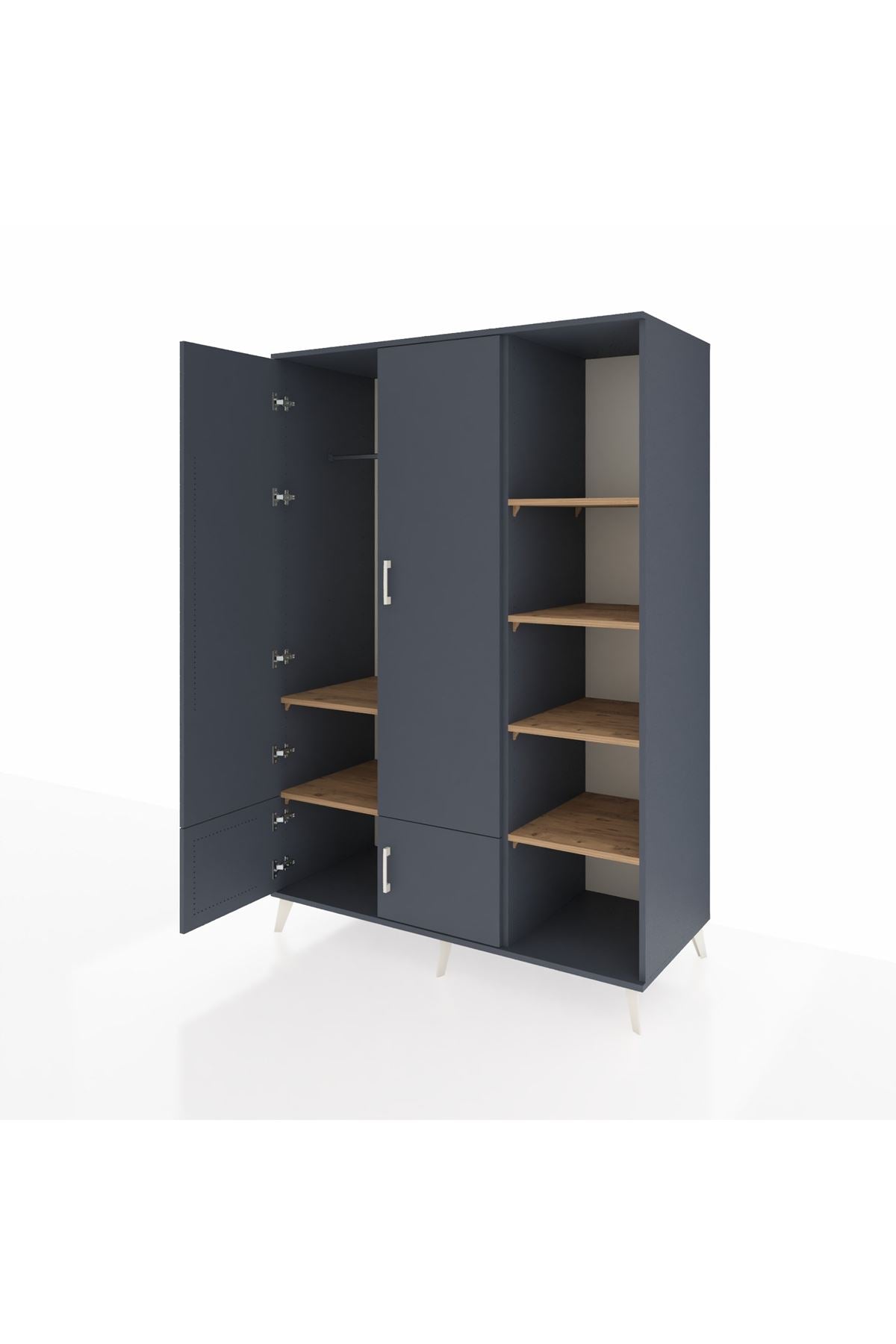 Kronos Dolap 6 Raflı 4 Kapaklı Tek Askılı 132x59x195 Antrasit-Antrasit/Çam