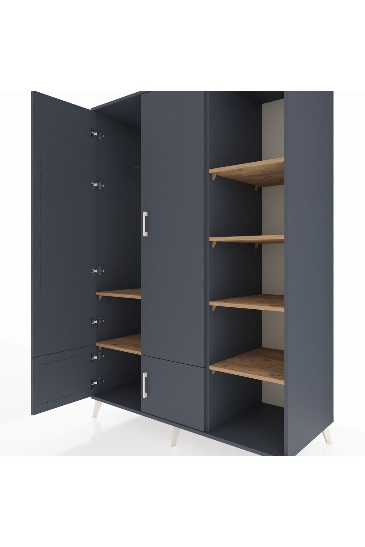 Kronos Dolap 6 Raflı 4 Kapaklı Tek Askılı 132x59x195 Antrasit-Antrasit/Çam