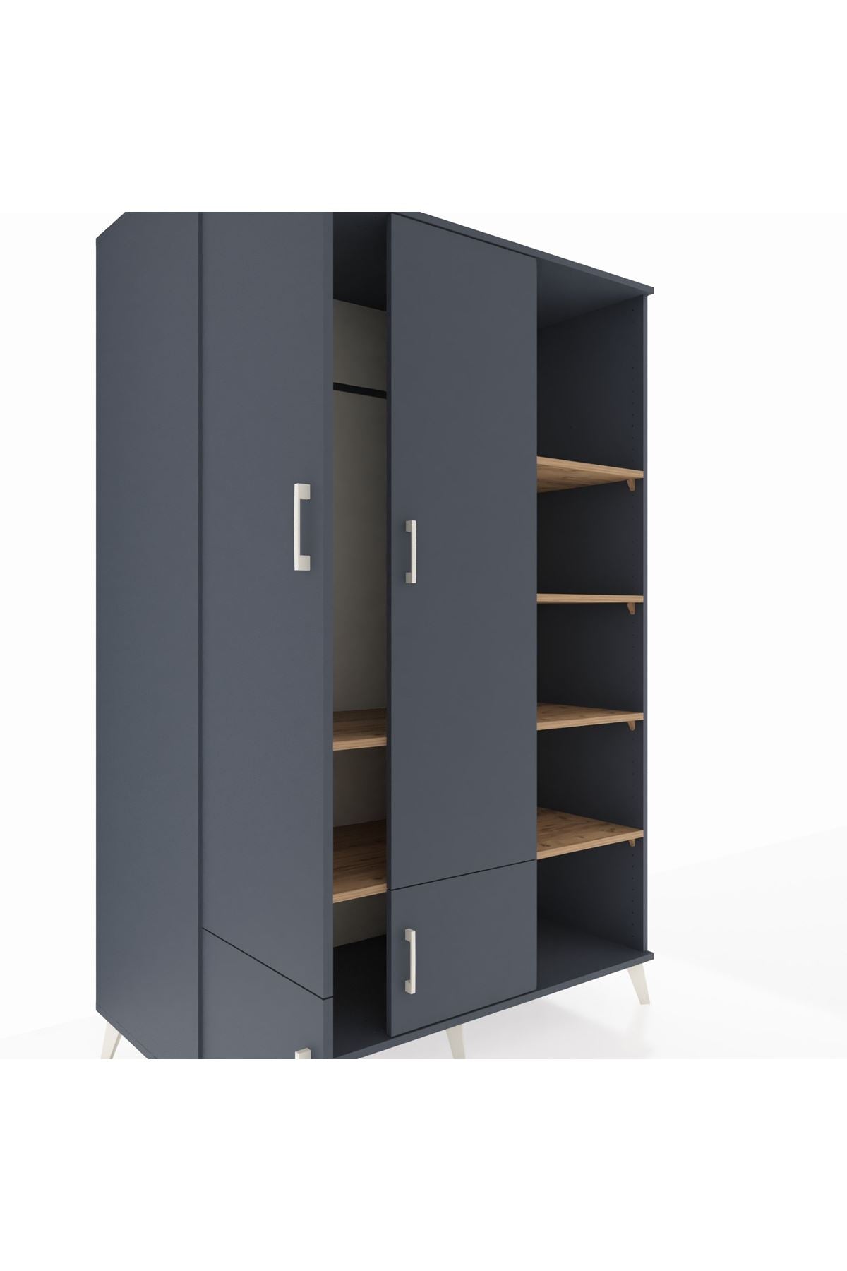 Kronos Dolap 6 Raflı 4 Kapaklı Tek Askılı 132x59x195 Antrasit-Antrasit/Çam