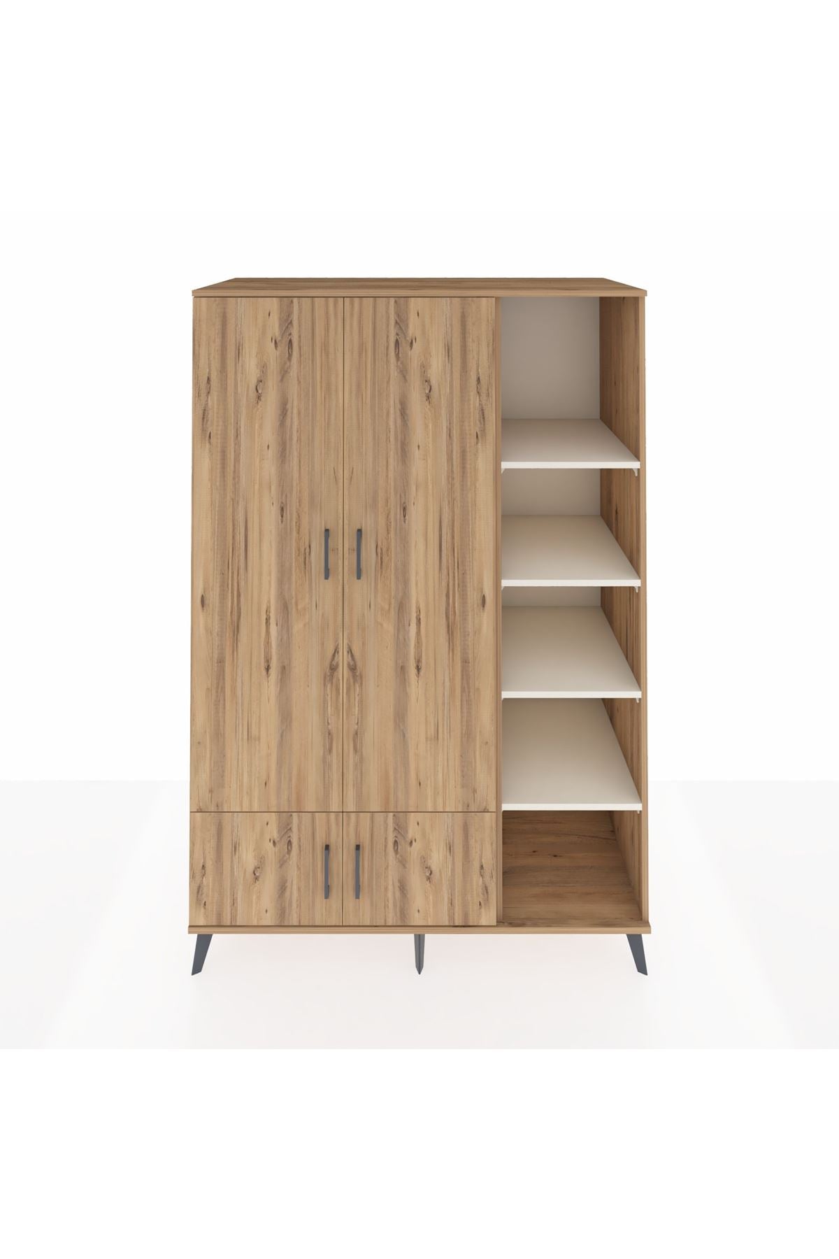 Kronos Dolap 6 Raflı 4 Kapaklı Tek Askılı 132x59x195 Çam-Çam/Aytaşı