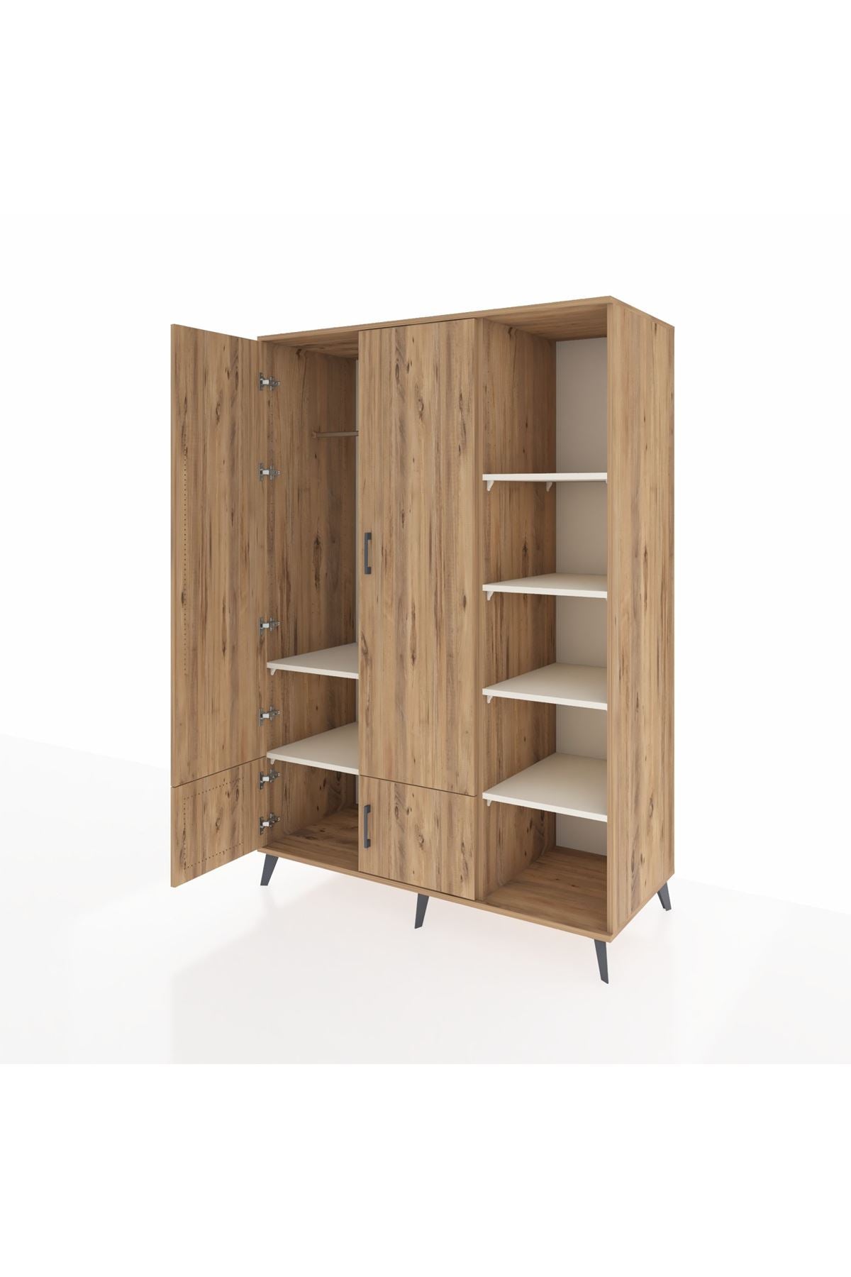 Kronos Dolap 6 Raflı 4 Kapaklı Tek Askılı 132x59x195 Çam-Çam/Aytaşı