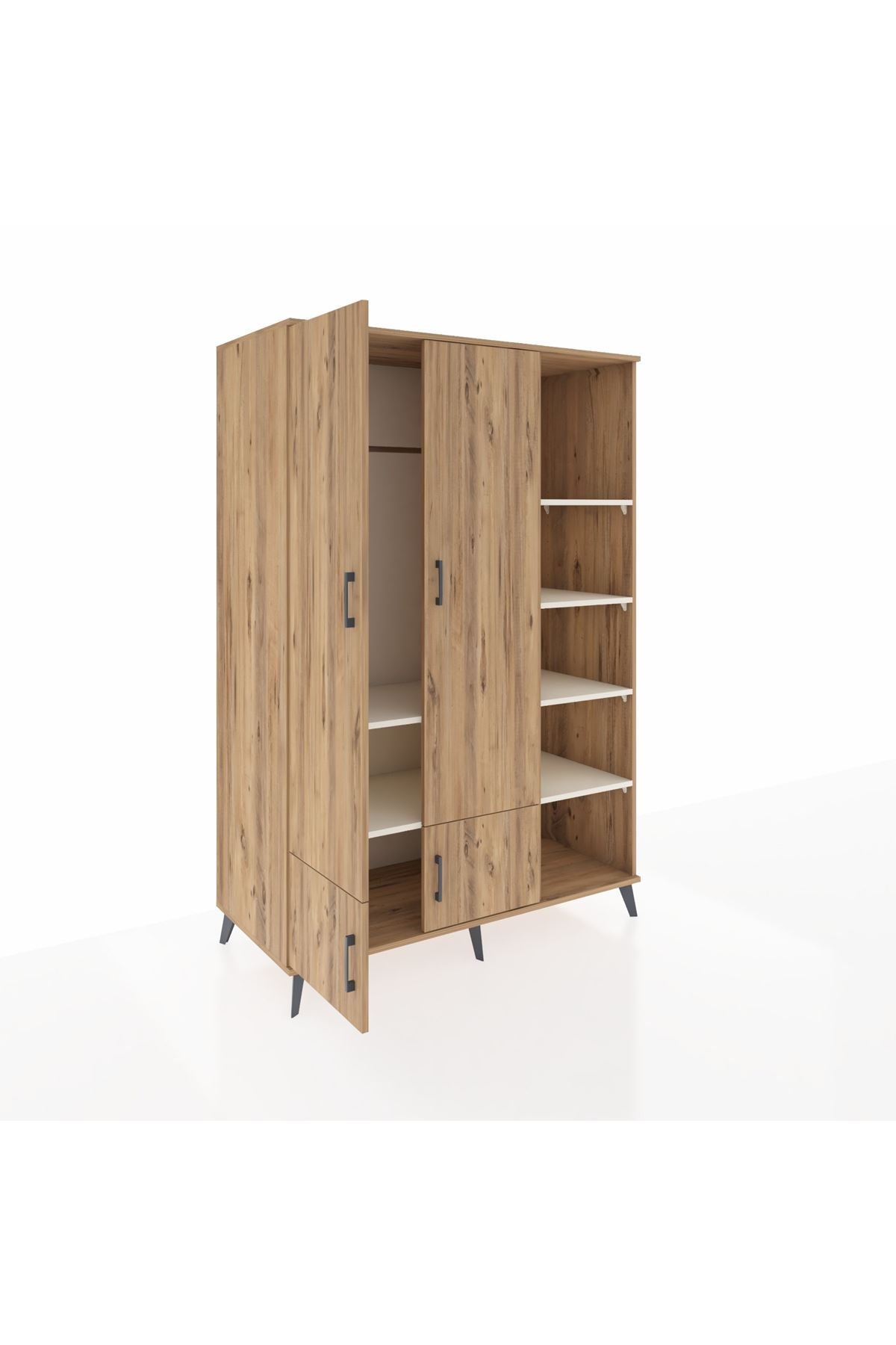 Kronos Dolap 6 Raflı 4 Kapaklı Tek Askılı 132x59x195 Çam-Çam/Aytaşı