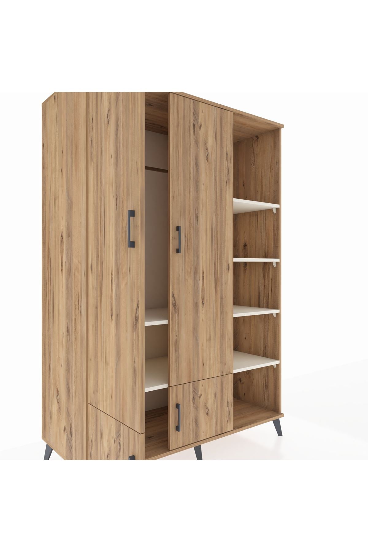 Kronos Dolap 6 Raflı 4 Kapaklı Tek Askılı 132x59x195 Çam-Çam/Aytaşı