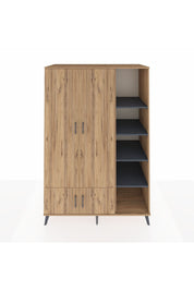 Kronos Dolap 6 Raflı 4 Kapaklı Tek Askılı 132x59x195 Çam-Çam/Antrasit