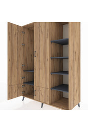 Kronos Dolap 6 Raflı 4 Kapaklı Tek Askılı 132x59x195 Çam-Çam/Antrasit