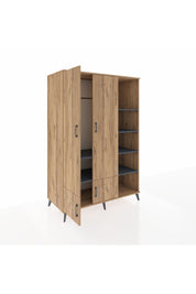 Kronos Dolap 6 Raflı 4 Kapaklı Tek Askılı 132x59x195 Çam-Çam/Antrasit