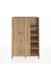 Kronos Dolap 6 Raflı 4 Kapaklı Tek Askılı 132x59x195 Çam-Çam/Çam