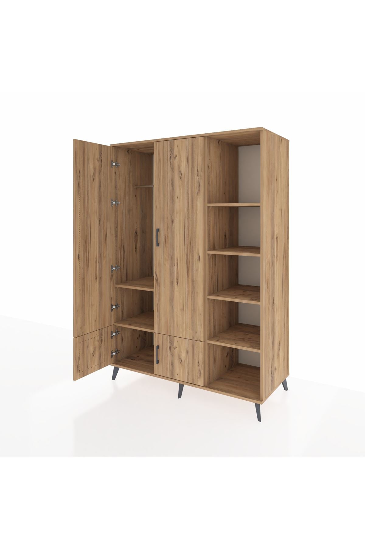 Kronos Dolap 6 Raflı 4 Kapaklı Tek Askılı 132x59x195 Çam-Çam/Çam