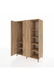 Kronos Dolap 6 Raflı 4 Kapaklı Tek Askılı 132x59x195 Çam-Çam/Çam