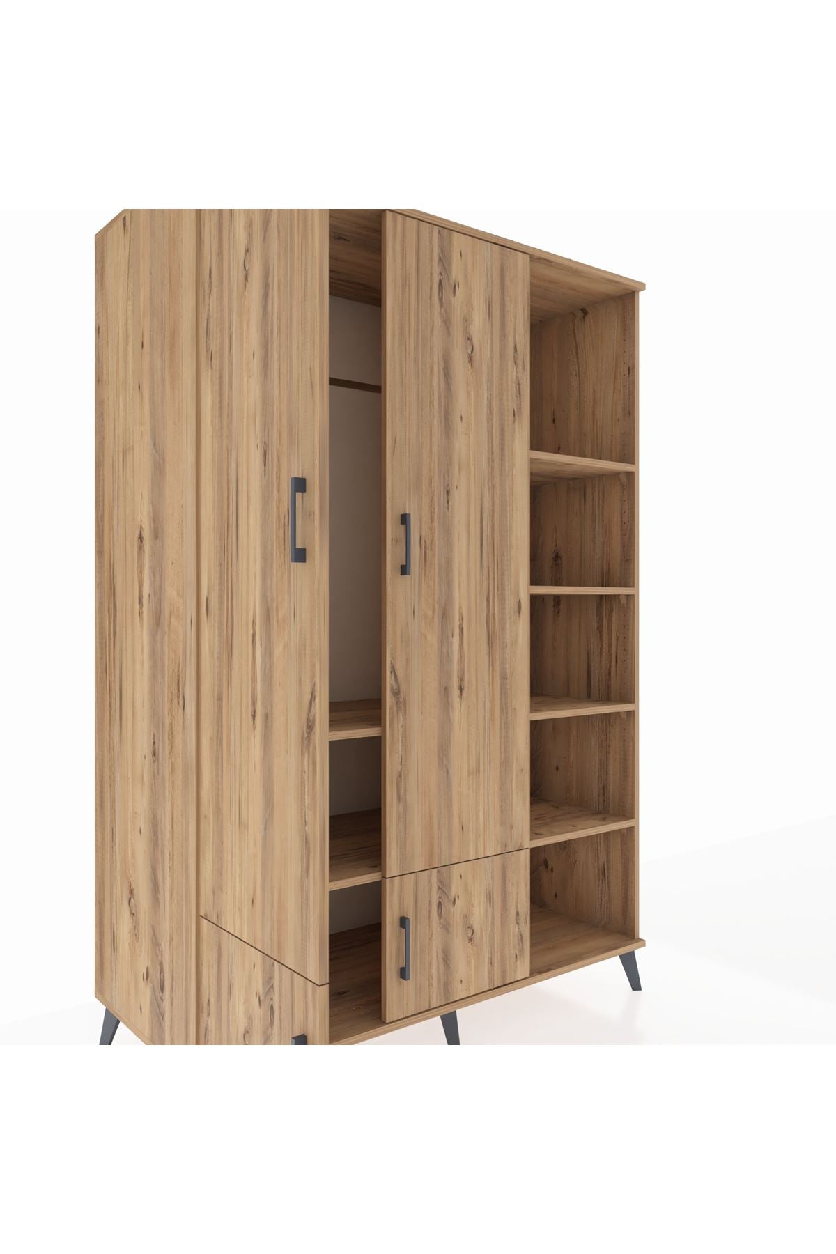 Kronos Dolap 6 Raflı 4 Kapaklı Tek Askılı 132x59x195 Çam-Çam/Çam