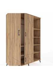 Kronos Dolap 6 Raflı 4 Kapaklı Tek Askılı 132x59x195 Çam-Çam/Çam