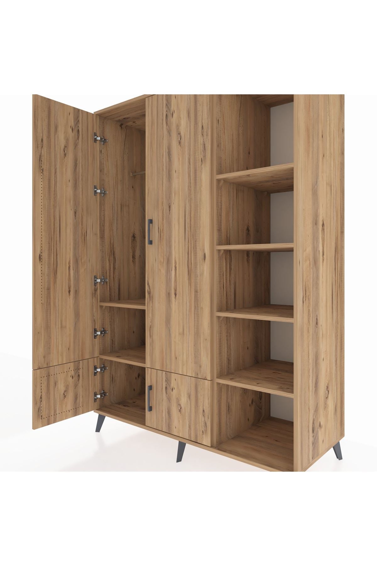 Kronos Dolap 6 Raflı 4 Kapaklı Tek Askılı 132x59x195 Çam-Çam/Çam