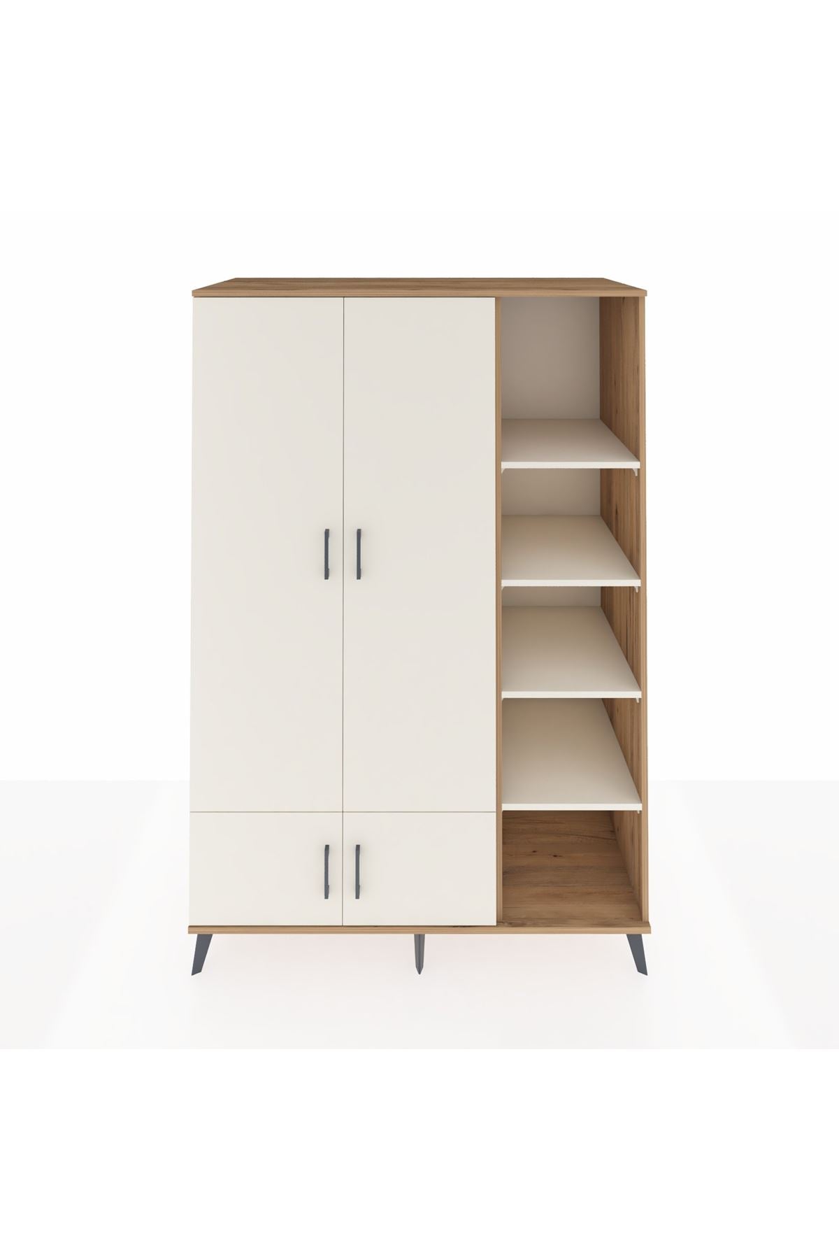 Kronos Dolap 6 Raflı 4 Kapaklı Tek Askılı 132x59x195 Çam-Aytaşı/Aytaşı