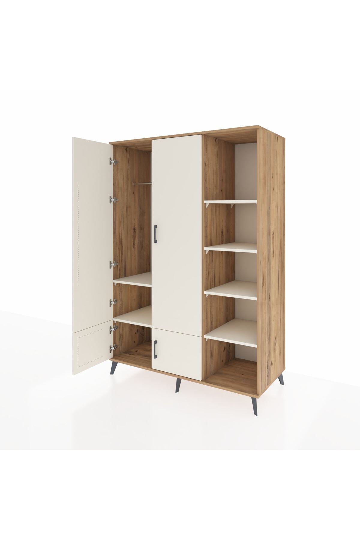 Kronos Dolap 6 Raflı 4 Kapaklı Tek Askılı 132x59x195 Çam-Aytaşı/Aytaşı