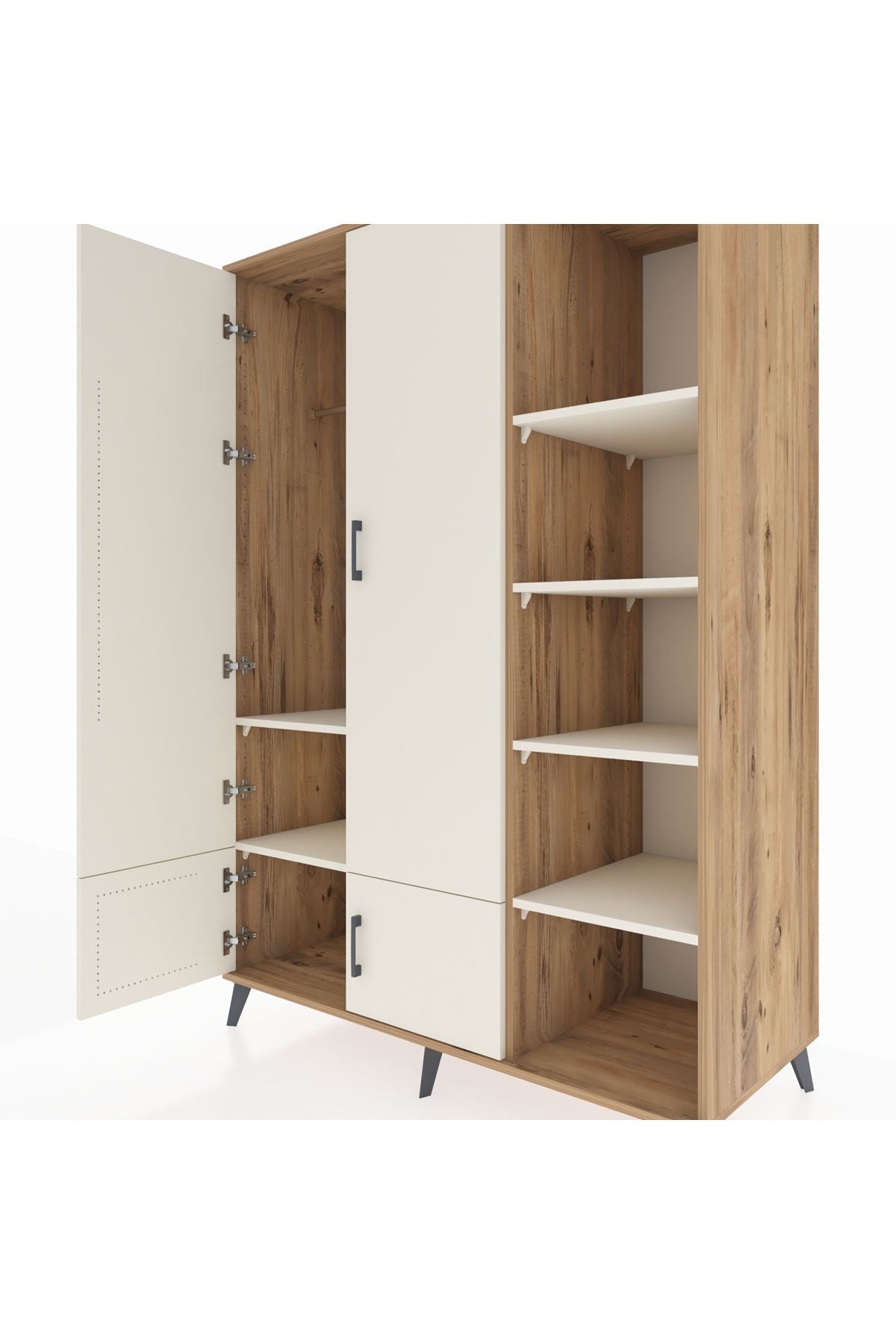 Kronos Dolap 6 Raflı 4 Kapaklı Tek Askılı 132x59x195 Çam-Aytaşı/Aytaşı