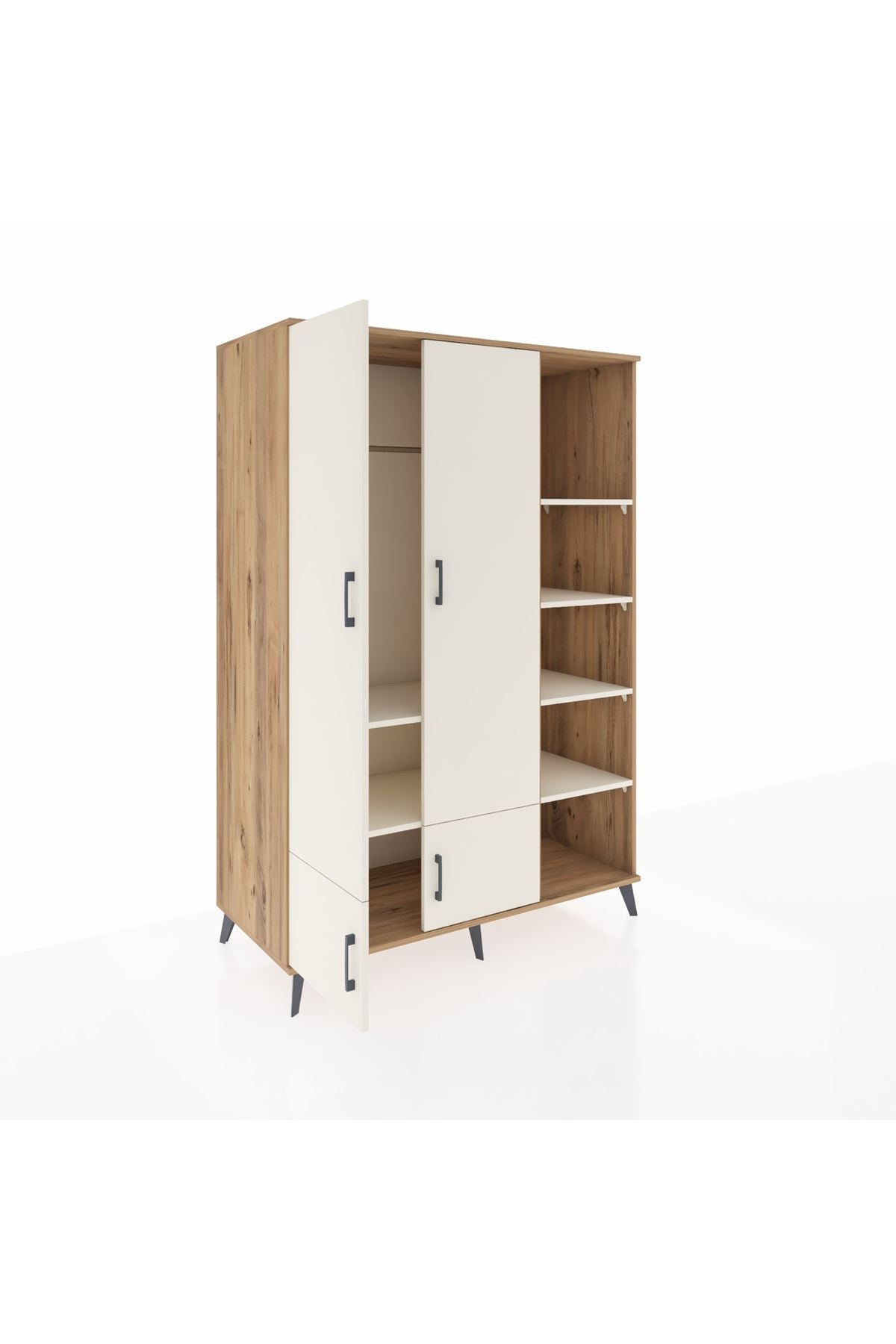 Kronos Dolap 6 Raflı 4 Kapaklı Tek Askılı 132x59x195 Çam-Aytaşı/Aytaşı