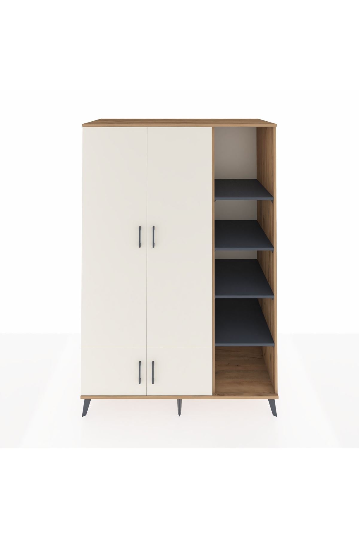 Kronos Dolap 6 Raflı 4 Kapaklı Tek Askılı 132x59x195 Çam-Aytaşı/Antrasit