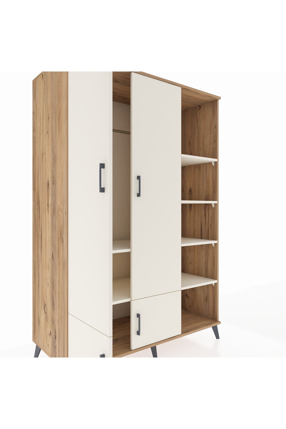 Kronos Dolap 6 Raflı 4 Kapaklı Tek Askılı 132x59x195 Çam-Aytaşı/Aytaşı