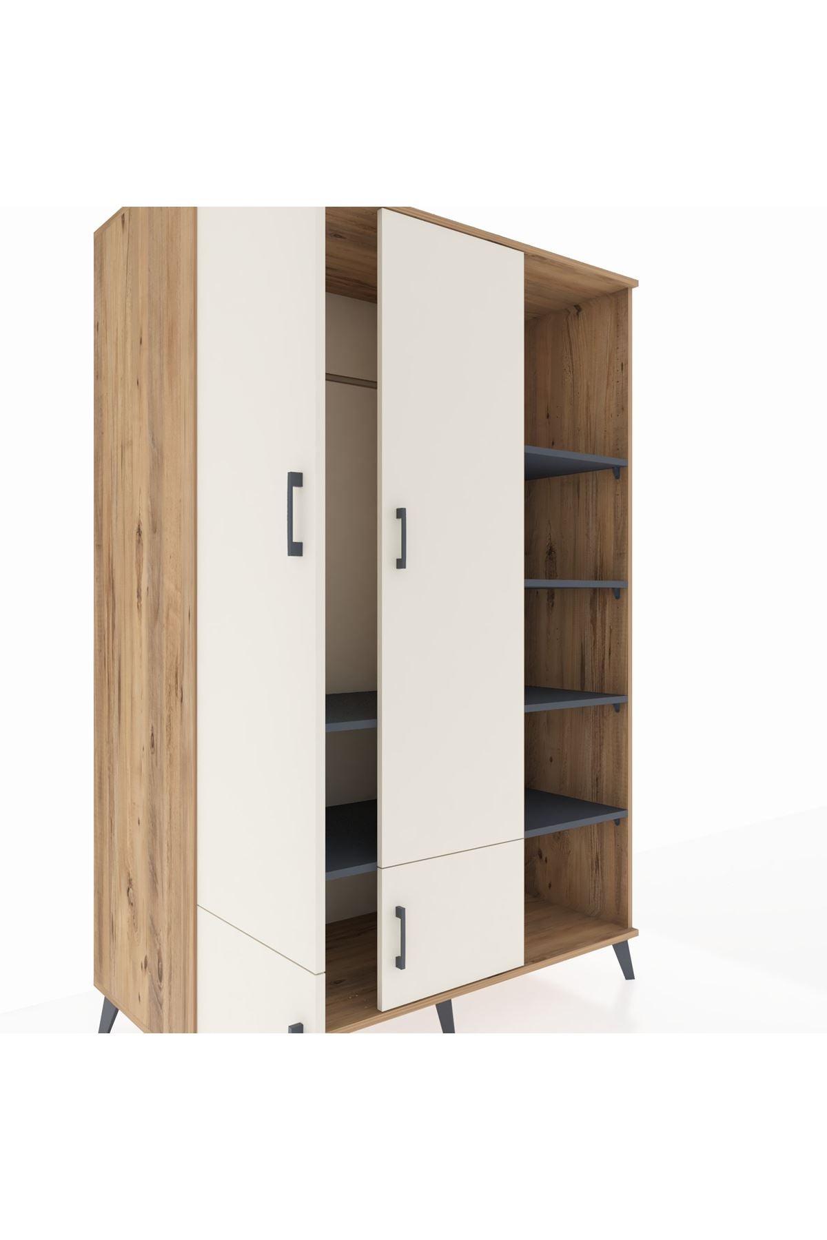 Kronos Dolap 6 Raflı 4 Kapaklı Tek Askılı 132x59x195 Çam-Aytaşı/Antrasit