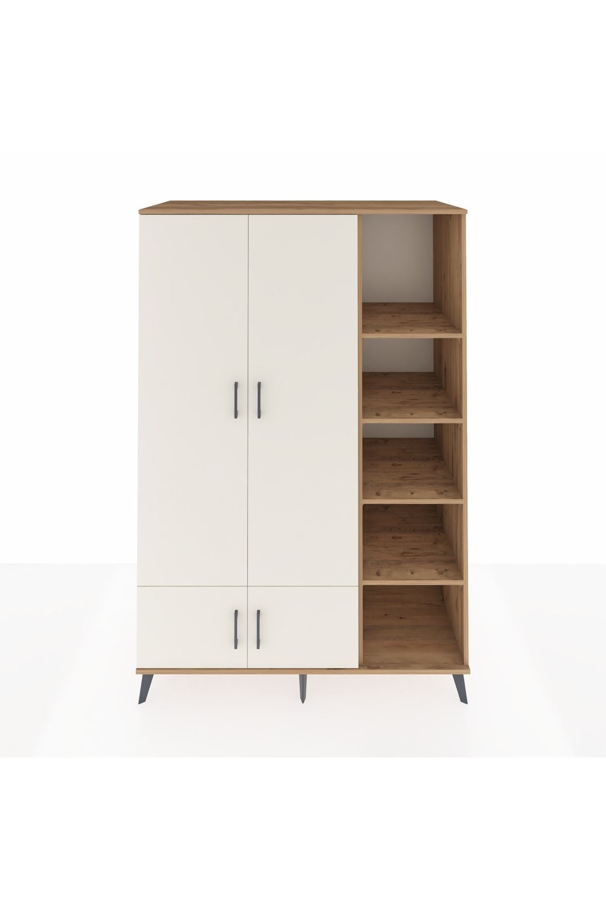 Kronos Dolap 6 Raflı 4 Kapaklı Tek Askılı 132x59x195 Çam-Aytaşı/Çam