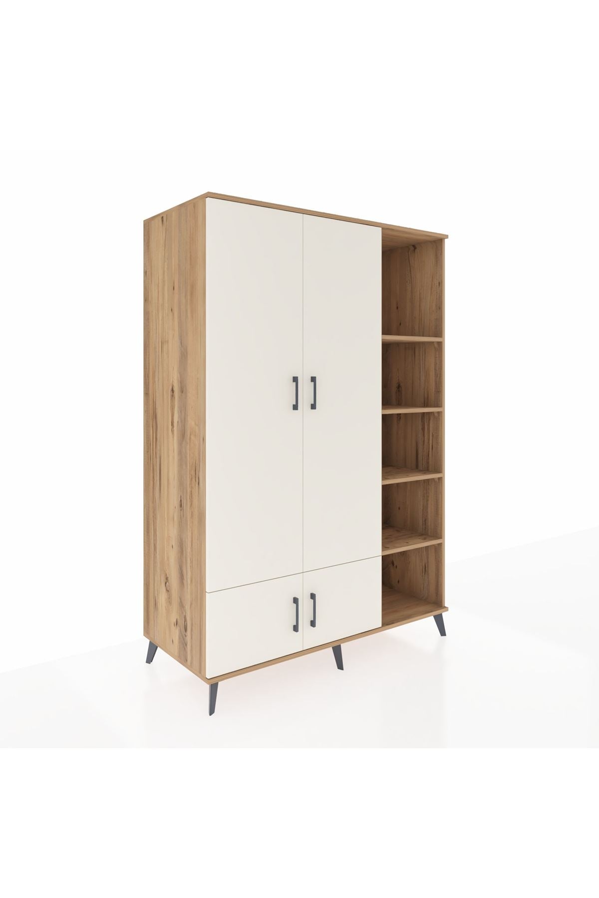 Kronos Dolap 6 Raflı 4 Kapaklı Tek Askılı 132x59x195 Çam-Aytaşı/Çam