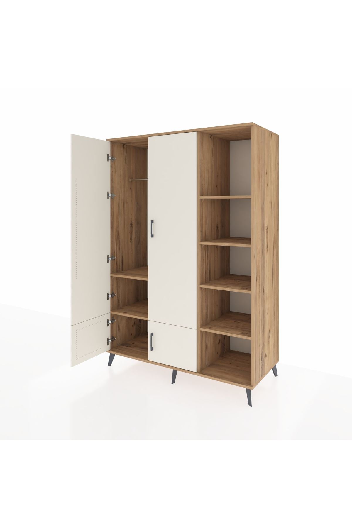 Kronos Dolap 6 Raflı 4 Kapaklı Tek Askılı 132x59x195 Çam-Aytaşı/Çam