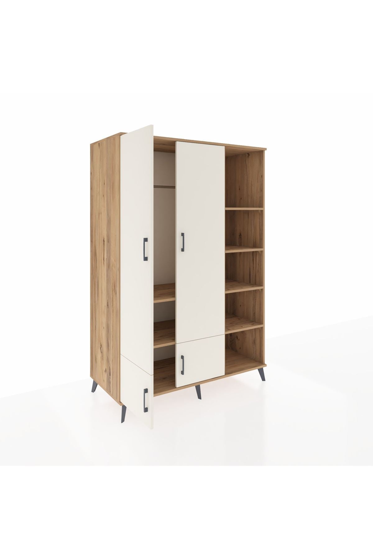 Kronos Dolap 6 Raflı 4 Kapaklı Tek Askılı 132x59x195 Çam-Aytaşı/Çam