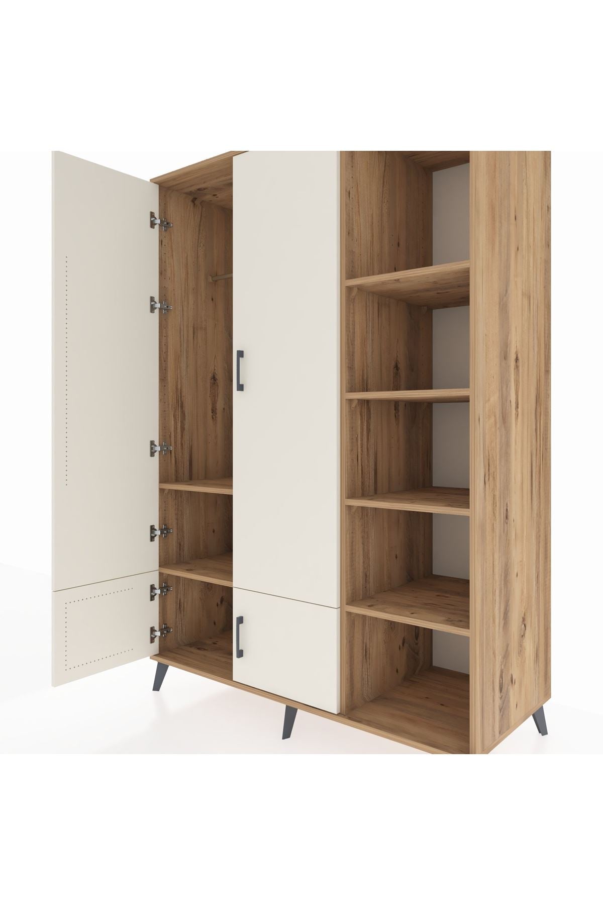 Kronos Dolap 6 Raflı 4 Kapaklı Tek Askılı 132x59x195 Çam-Aytaşı/Çam