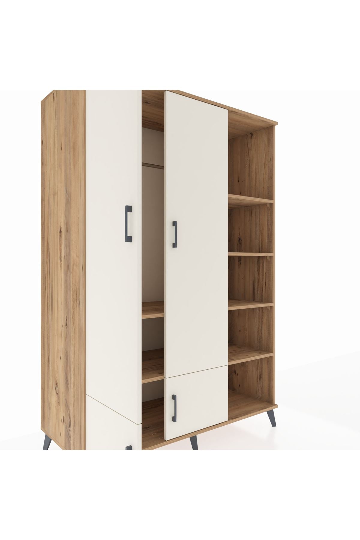 Kronos Dolap 6 Raflı 4 Kapaklı Tek Askılı 132x59x195 Çam-Aytaşı/Çam