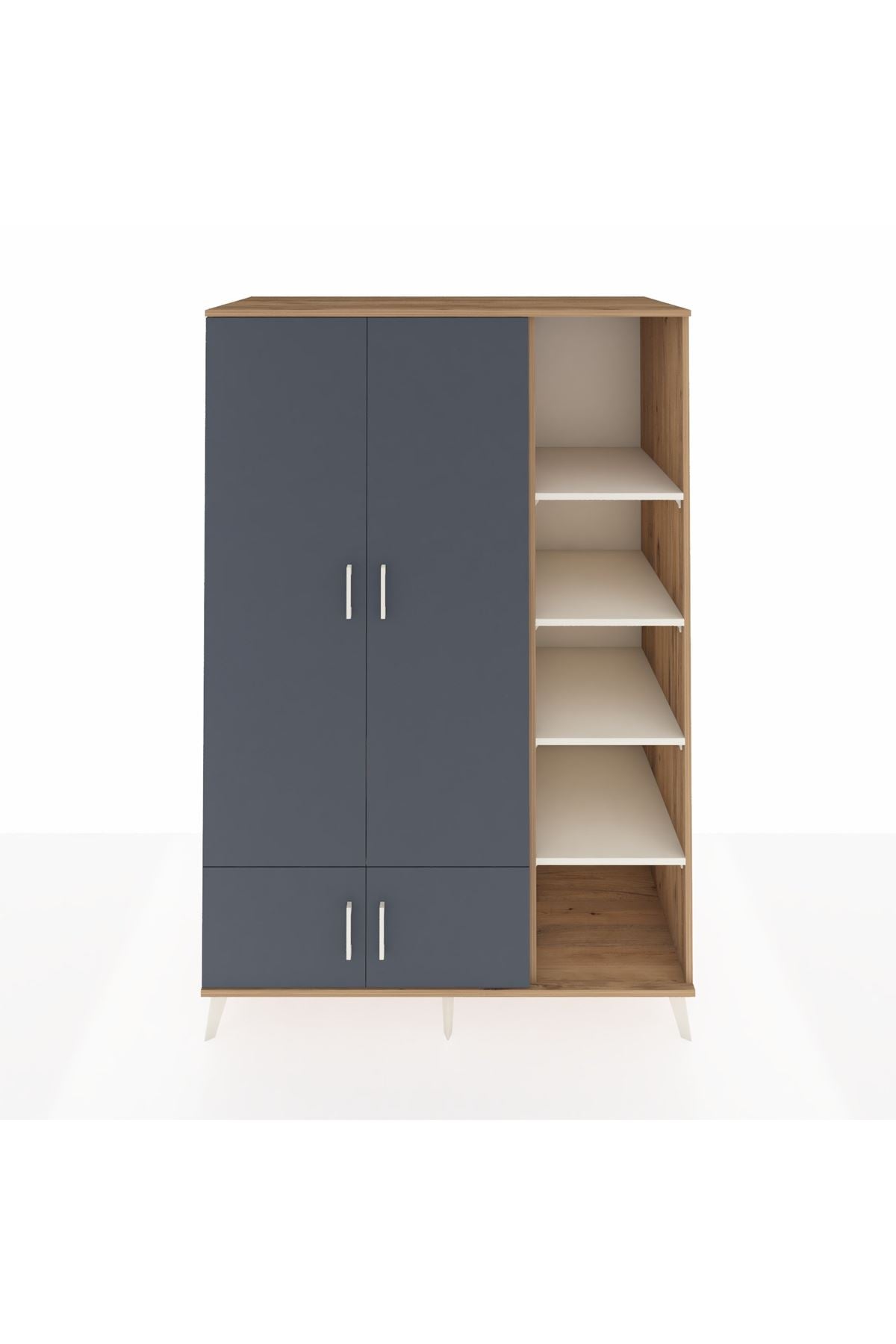 Kronos Dolap 6 Raflı 4 Kapaklı Tek Askılı 132x59x195 Çam-Antrasit/Aytaşı