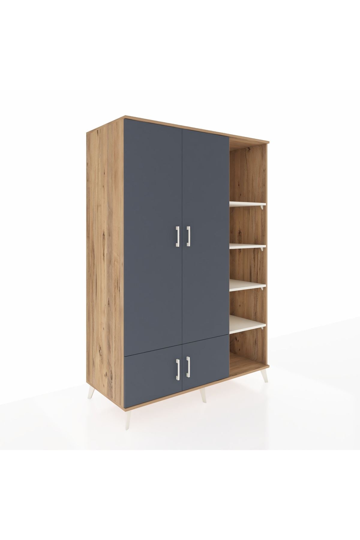 Kronos Dolap 6 Raflı 4 Kapaklı Tek Askılı 132x59x195 Çam-Antrasit/Aytaşı