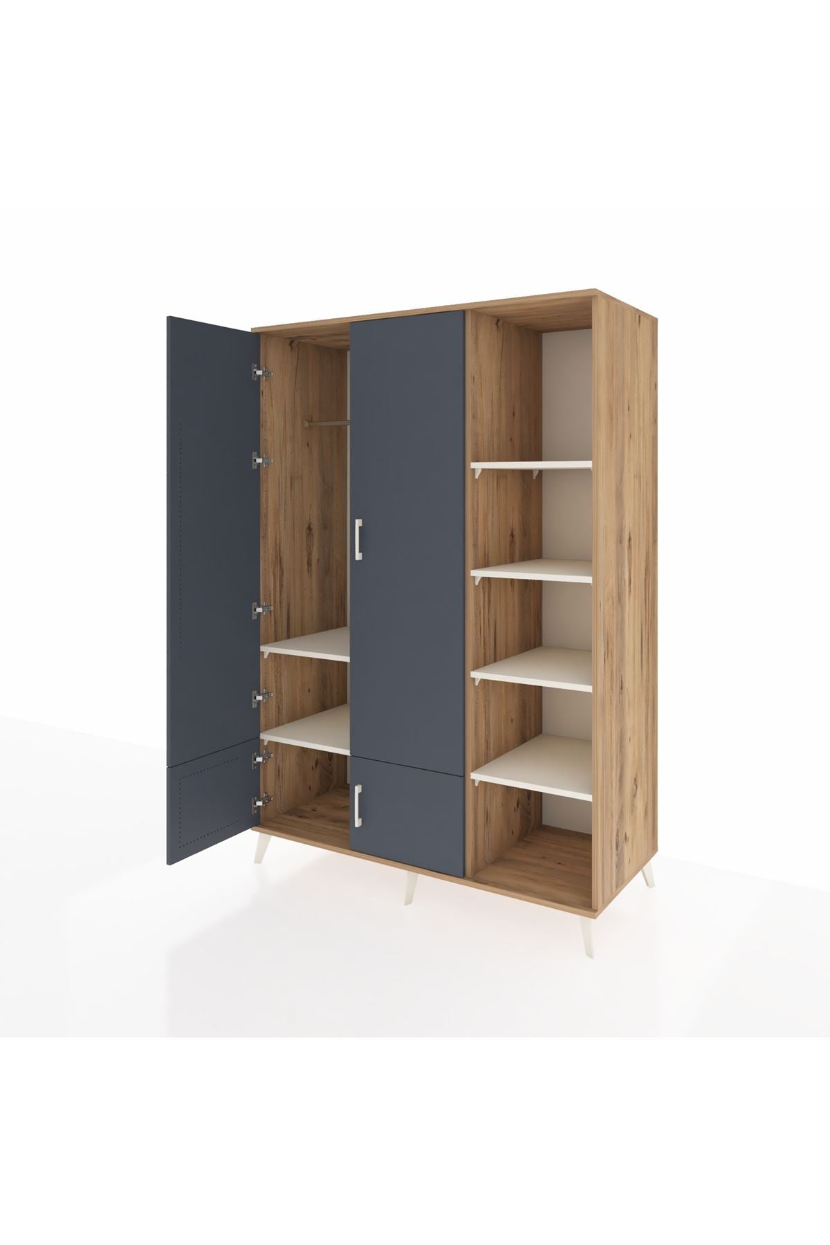 Kronos Dolap 6 Raflı 4 Kapaklı Tek Askılı 132x59x195 Çam-Antrasit/Aytaşı