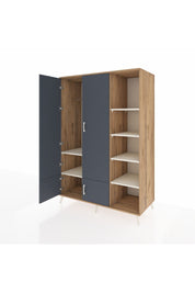 Kronos Dolap 6 Raflı 4 Kapaklı Tek Askılı 132x59x195 Çam-Antrasit/Aytaşı