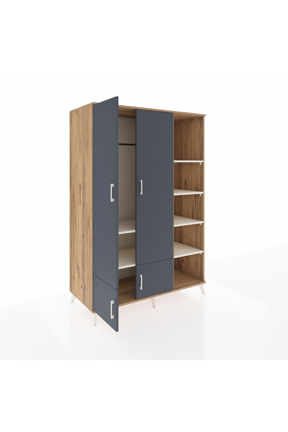 Kronos Dolap 6 Raflı 4 Kapaklı Tek Askılı 132x59x195 Çam-Antrasit/Aytaşı