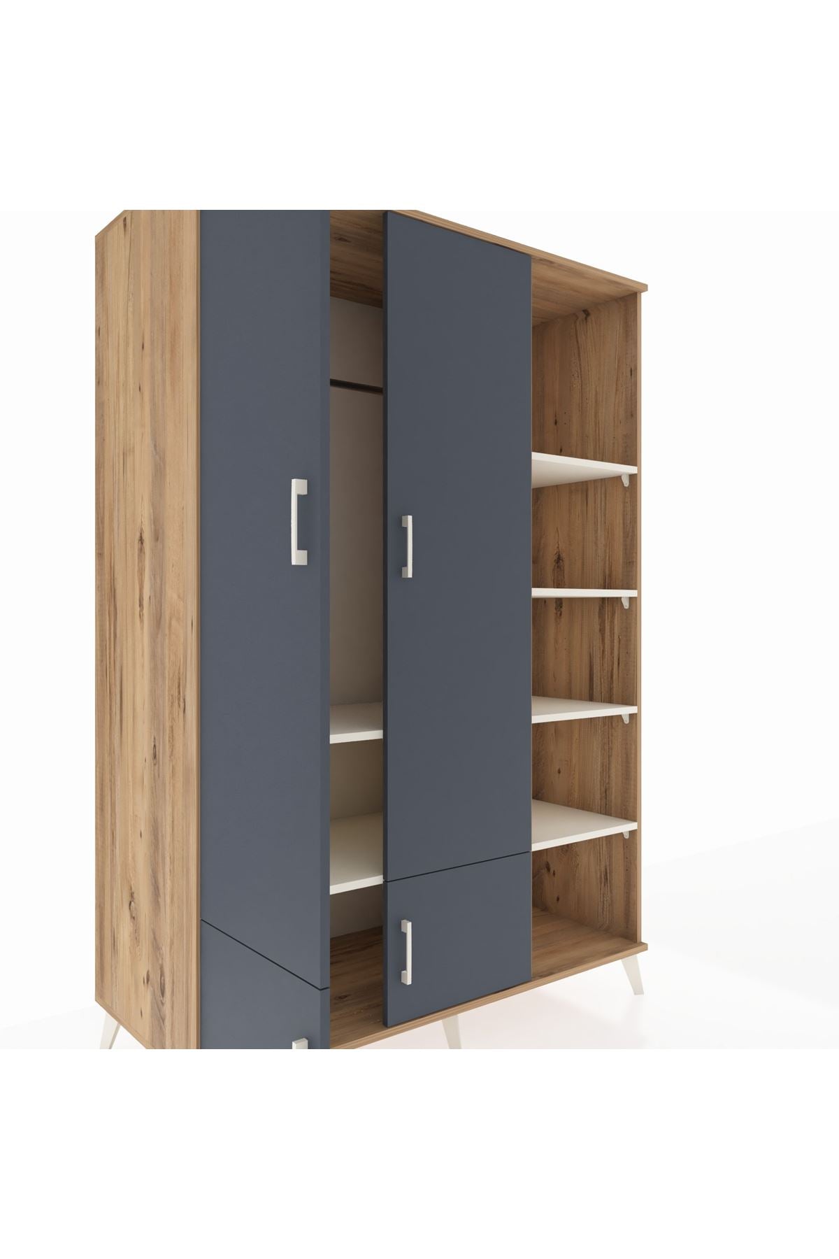 Kronos Dolap 6 Raflı 4 Kapaklı Tek Askılı 132x59x195 Çam-Antrasit/Aytaşı