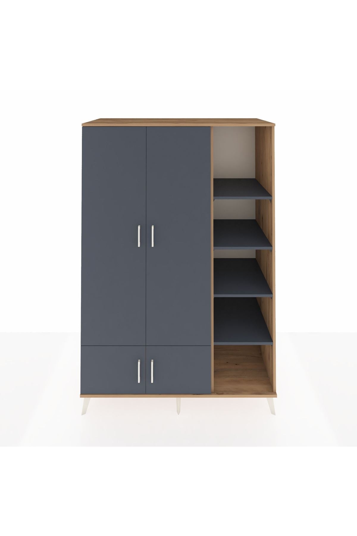 Kronos Dolap 6 Raflı 4 Kapaklı Tek Askılı 132x59x195 Çam-Antrasit/Antrasit