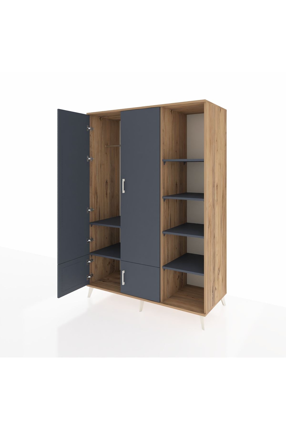 Kronos Dolap 6 Raflı 4 Kapaklı Tek Askılı 132x59x195 Çam-Antrasit/Antrasit