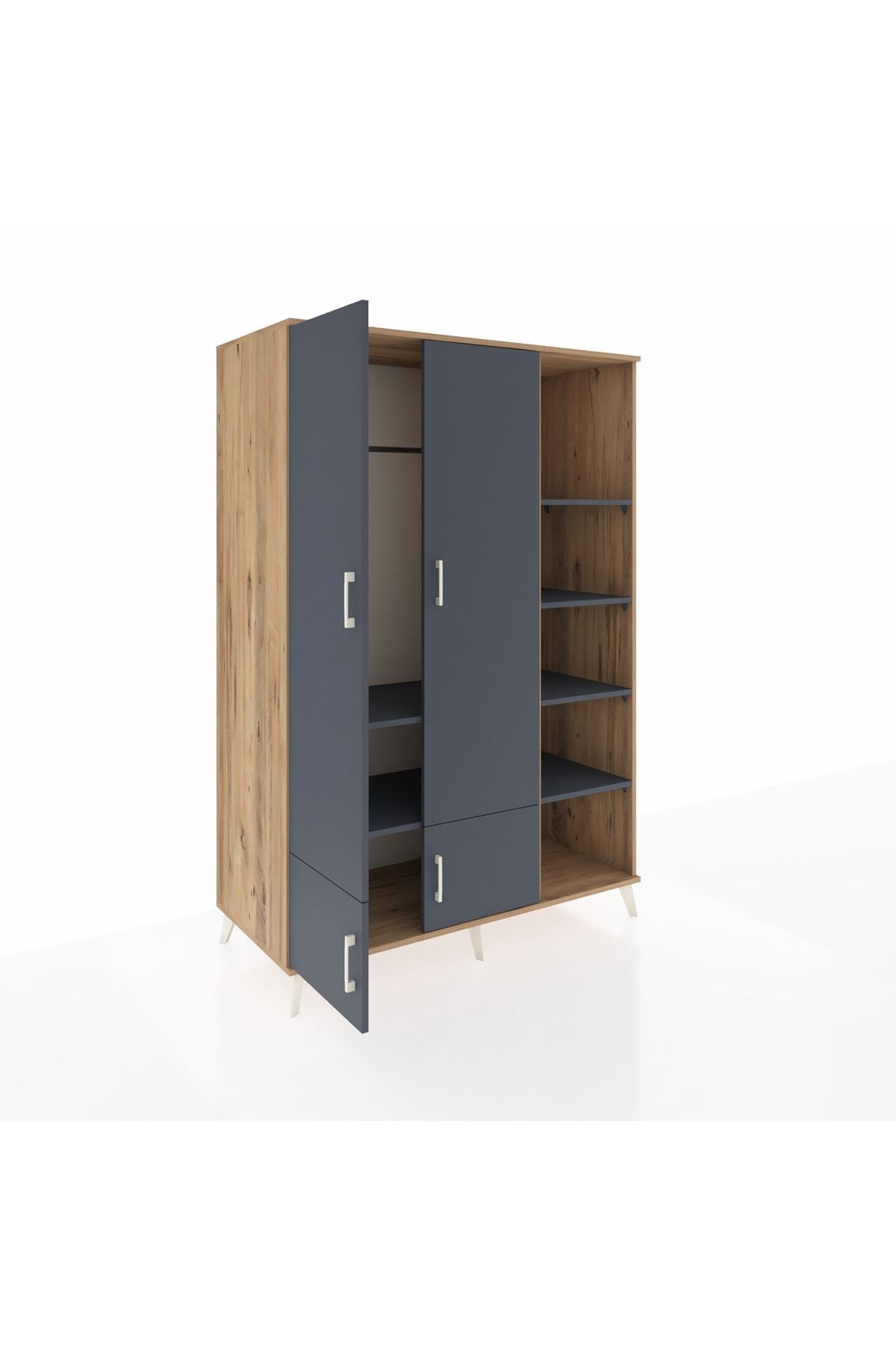 Kronos Dolap 6 Raflı 4 Kapaklı Tek Askılı 132x59x195 Çam-Antrasit/Antrasit