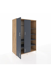 Kronos Dolap 6 Raflı 4 Kapaklı Tek Askılı 132x59x195 Çam-Antrasit/Antrasit