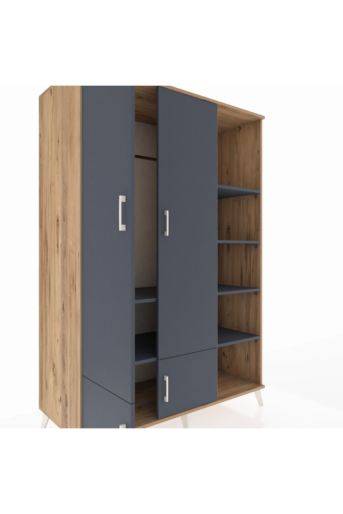 Kronos Dolap 6 Raflı 4 Kapaklı Tek Askılı 132x59x195 Çam-Antrasit/Antrasit