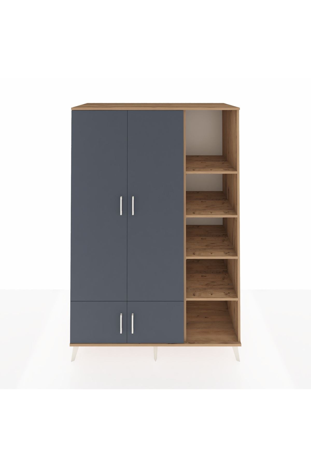 Kronos Dolap 6 Raflı 4 Kapaklı Tek Askılı 132x59x195 Çam-Antrasit/Çam