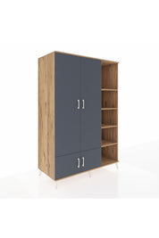 Kronos Dolap 6 Raflı 4 Kapaklı Tek Askılı 132x59x195 Çam-Antrasit/Çam