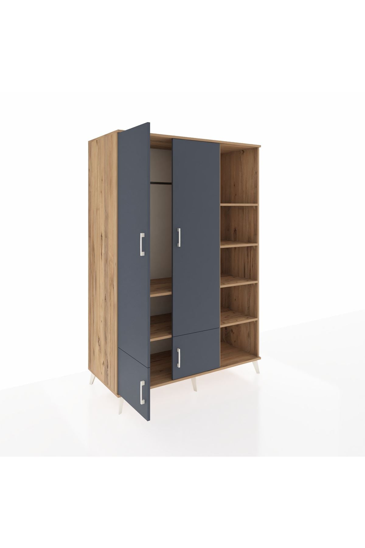 Kronos Dolap 6 Raflı 4 Kapaklı Tek Askılı 132x59x195 Çam-Antrasit/Çam