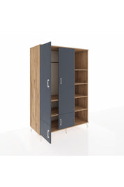 Kronos Dolap 6 Raflı 4 Kapaklı Tek Askılı 132x59x195 Çam-Antrasit/Çam