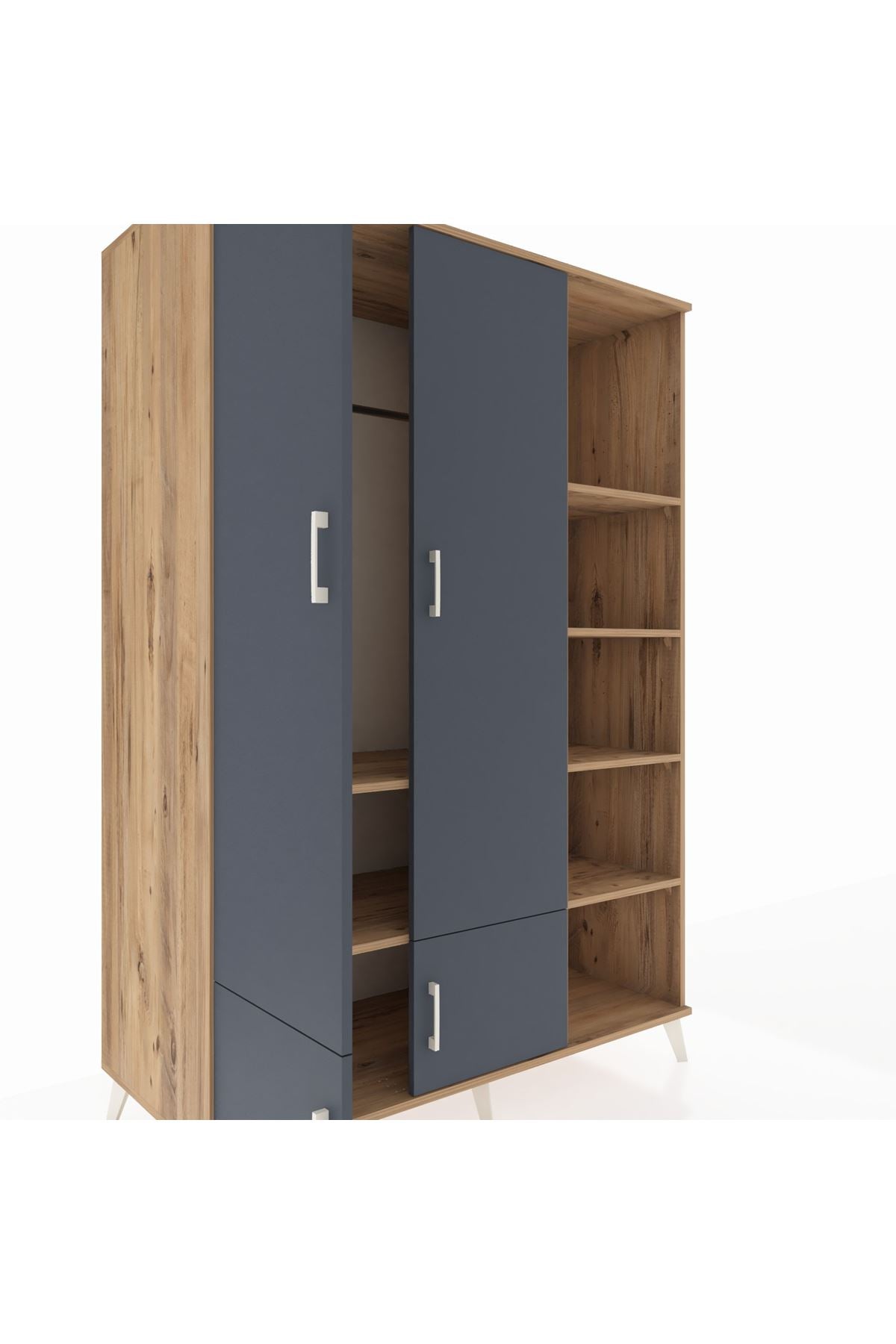 Kronos Dolap 6 Raflı 4 Kapaklı Tek Askılı 132x59x195 Çam-Antrasit/Çam