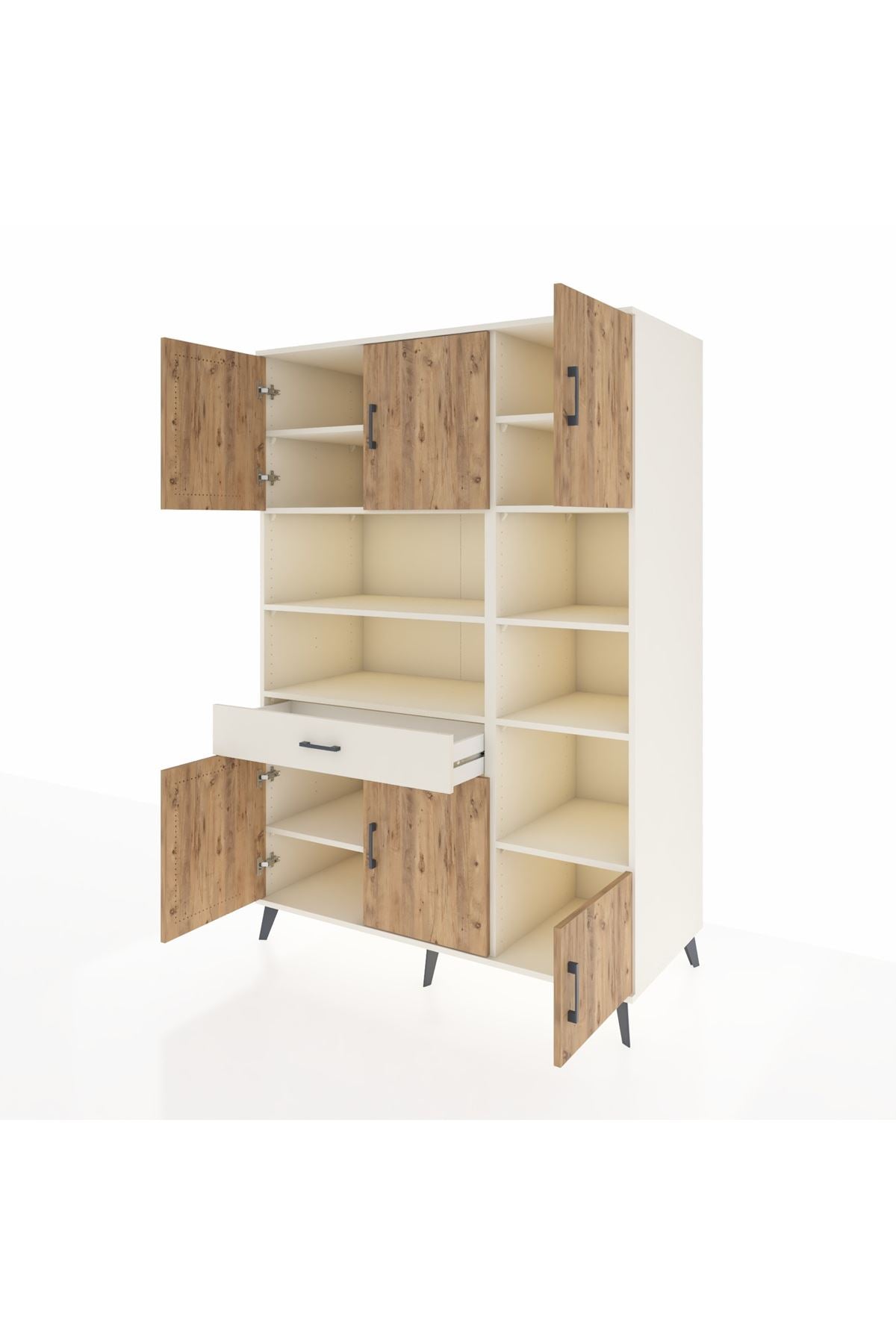 Kronos Dolap 10 Raflı Tek Çekmeceli 6 Kapaklı 132x59x195 Aytaşı-Çam/Aytaşı