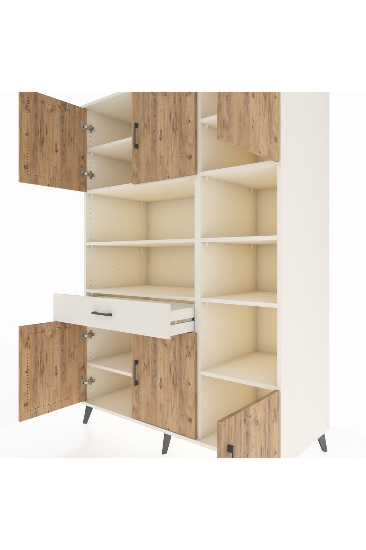 Kronos Dolap 10 Raflı Tek Çekmeceli 6 Kapaklı 132x59x195 Aytaşı-Çam/Aytaşı