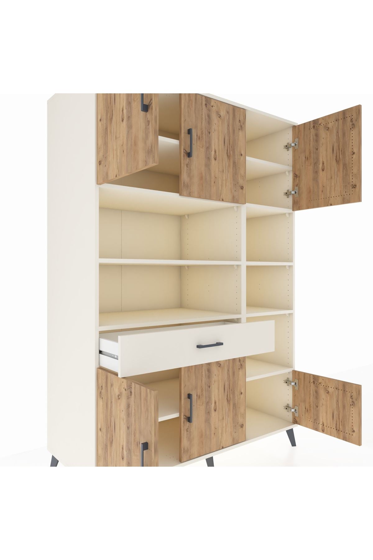 Kronos Dolap 10 Raflı Tek Çekmeceli 6 Kapaklı 132x59x195 Aytaşı-Çam/Aytaşı