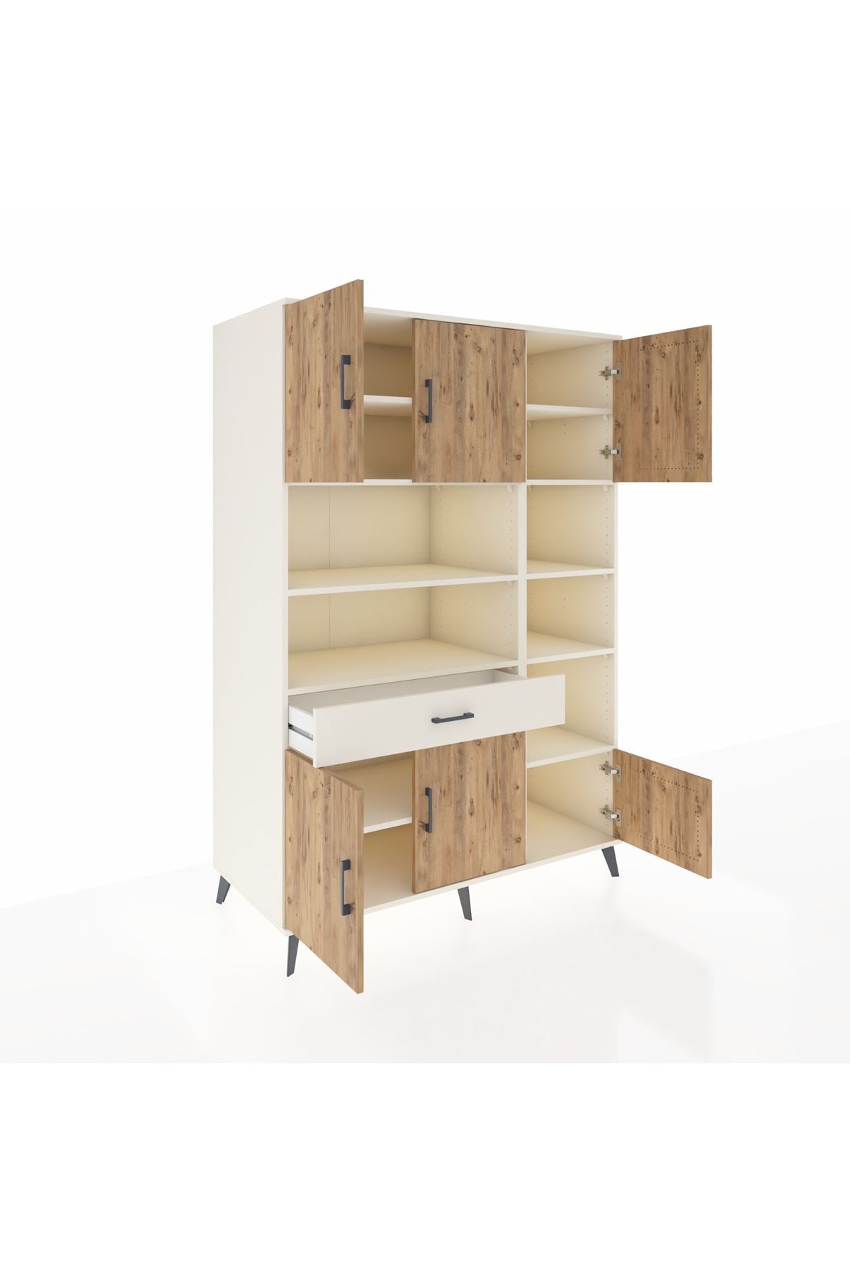 Kronos Dolap 10 Raflı Tek Çekmeceli 6 Kapaklı 132x59x195 Aytaşı-Çam/Aytaşı