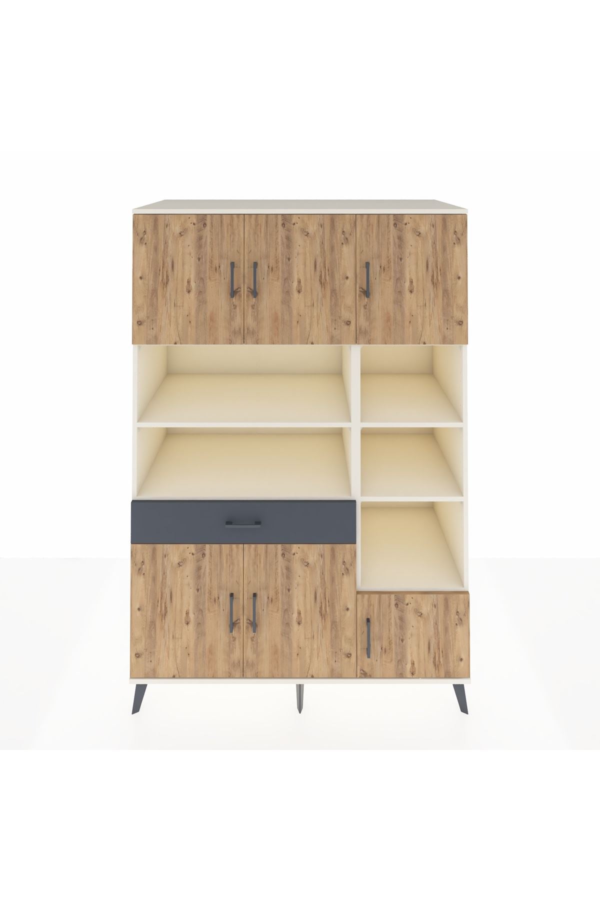 Kronos Dolap 10 Raflı Tek Çekmeceli 6 Kapaklı 132x59x195 Aytaşı-Çam/Antrasit